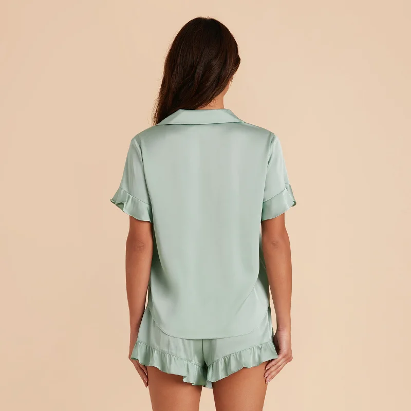 Esther Ruffled Short Sleeve Pajama Set - Sage