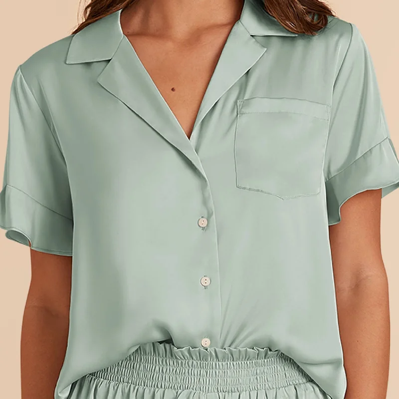 Esther Ruffled Short Sleeve Pajama Set - Sage