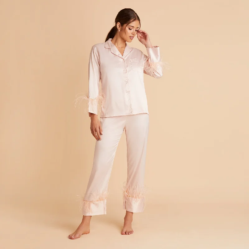 Feathered Pajama Set - Blush