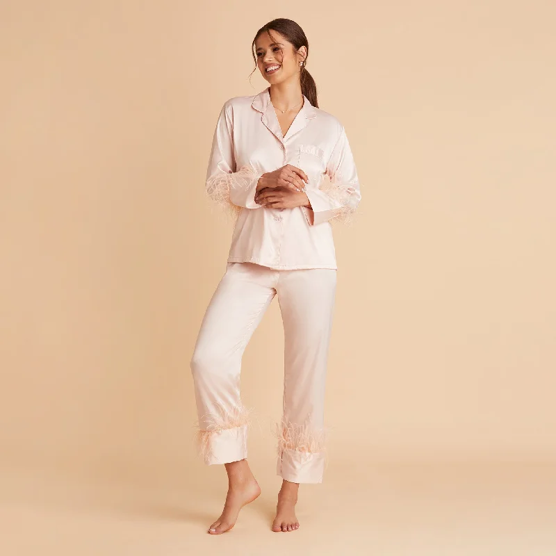 Feathered Pajama Set - Blush