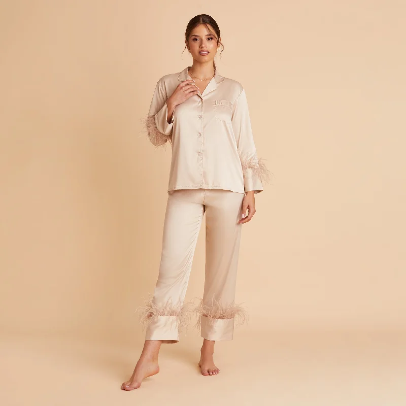 Feathered Pajama Set - Champagne