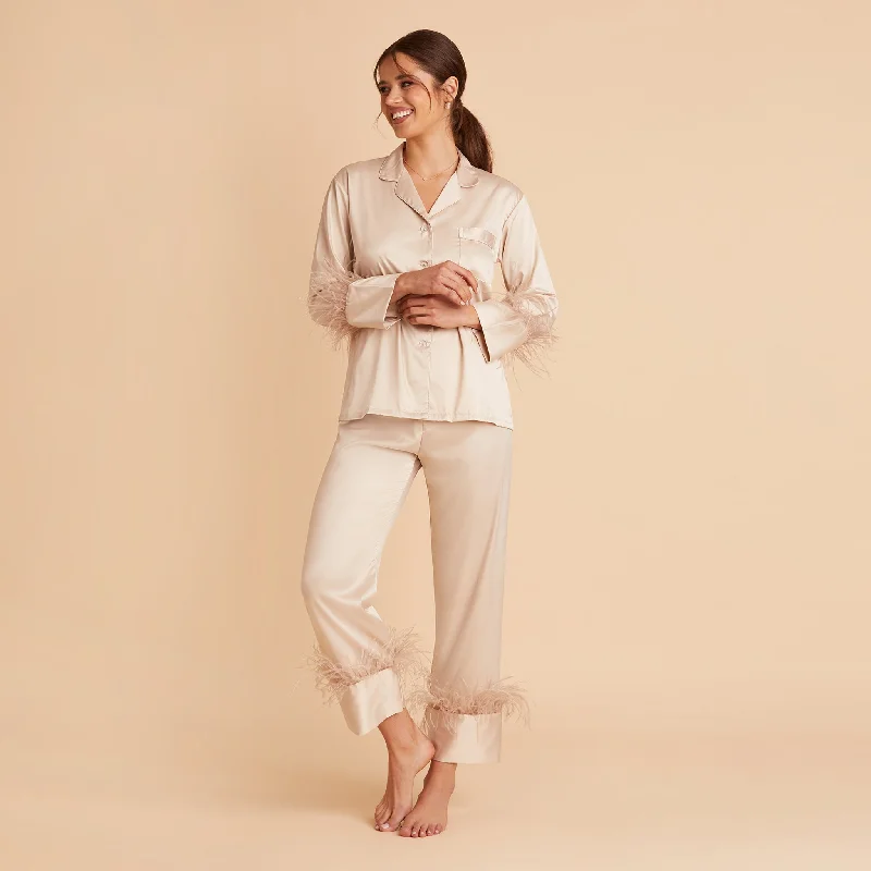 Feathered Pajama Set - Champagne