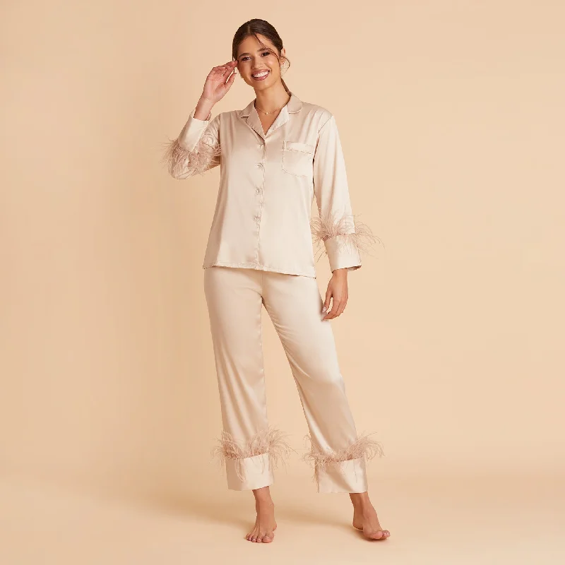 Feathered Pajama Set - Champagne