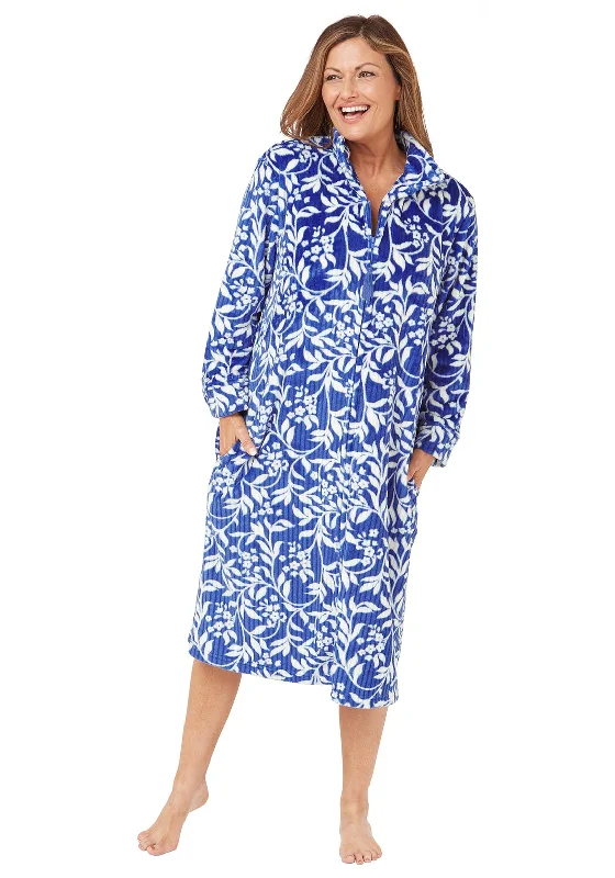 Marlon Long Sleeve Floral Zip Housecoat, Navy