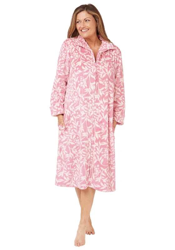 Marlon Long Sleeve Floral Zip Housecoat, Pink