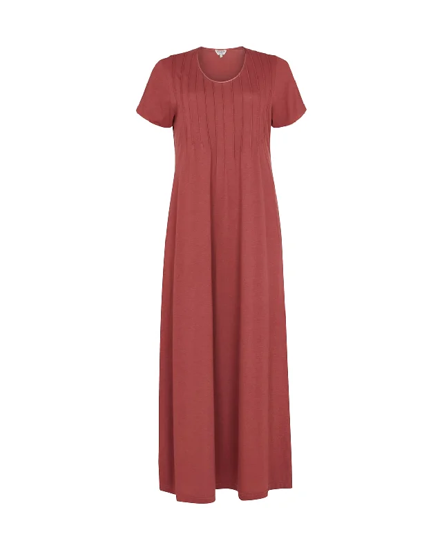 Women's French Pleat Short Sleeve Jersey Nightdress - Berry