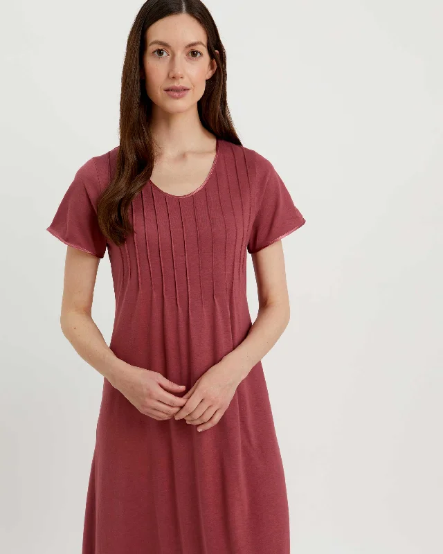 Women's French Pleat Short Sleeve Jersey Nightdress - Berry