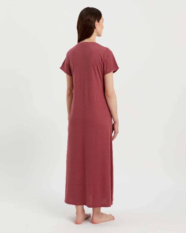 Women's French Pleat Short Sleeve Jersey Nightdress - Berry