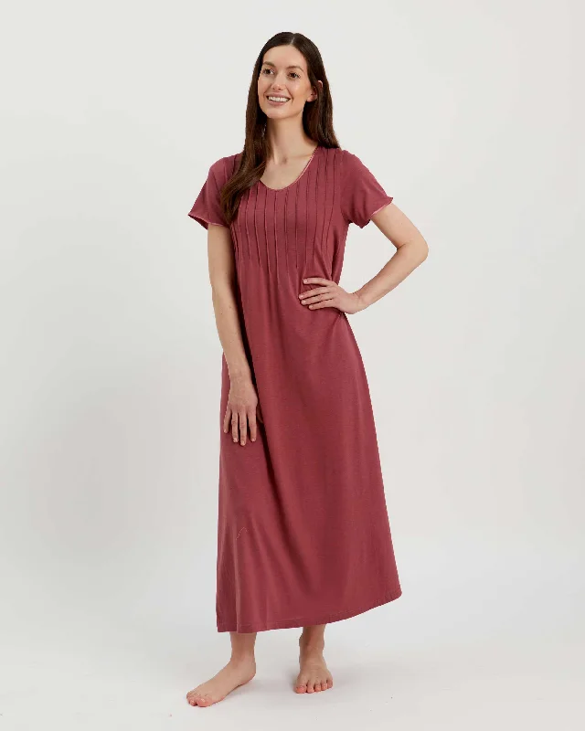 Women's French Pleat Short Sleeve Jersey Nightdress - Berry