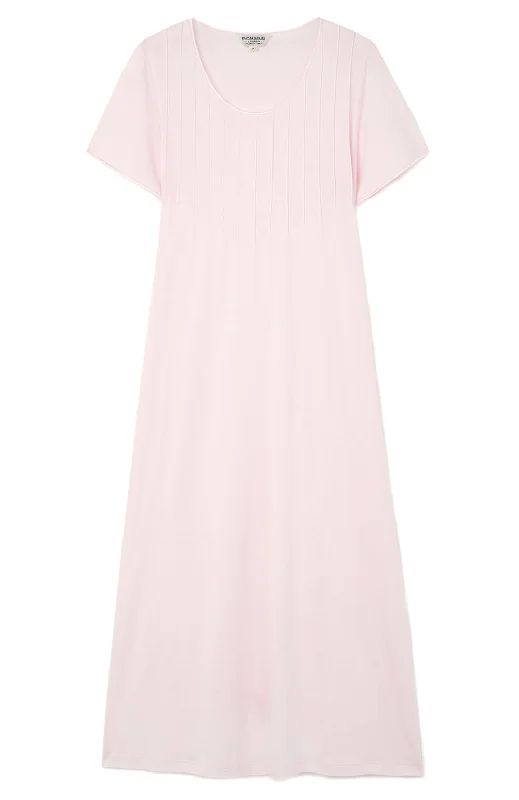 Women's French Pleat Short Sleeve Jersey Nightdress - Soft Pink