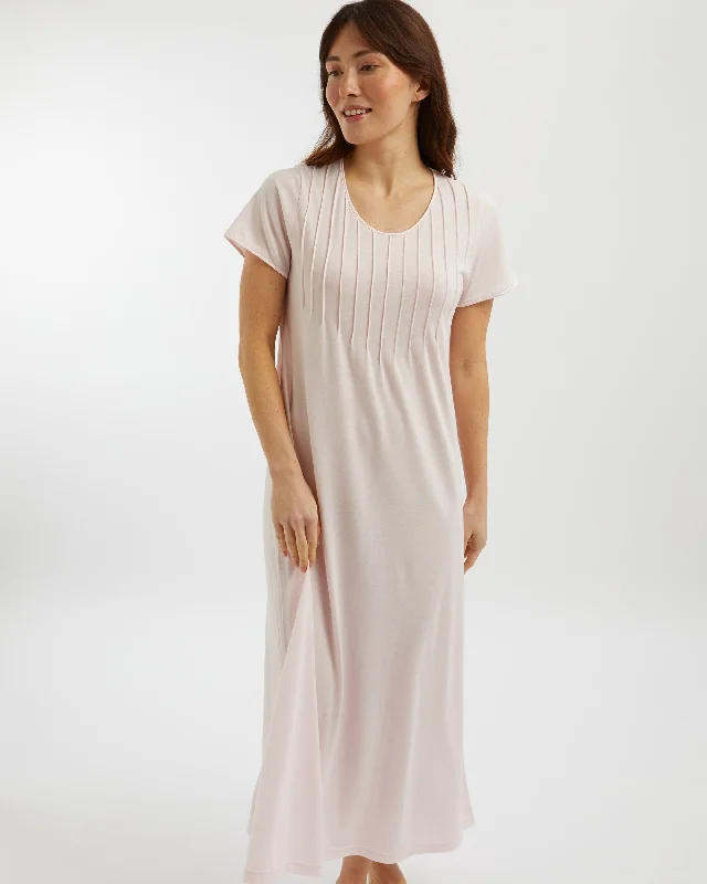 Women's French Pleat Short Sleeve Jersey Nightdress - Soft Pink