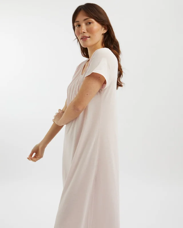 Women's French Pleat Short Sleeve Jersey Nightdress - Soft Pink