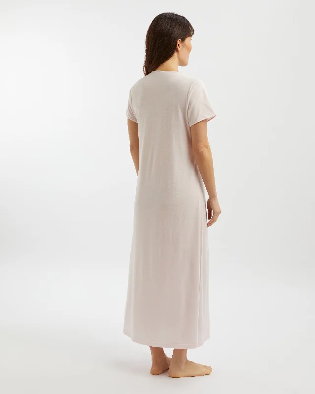 Women's French Pleat Short Sleeve Jersey Nightdress - Soft Pink