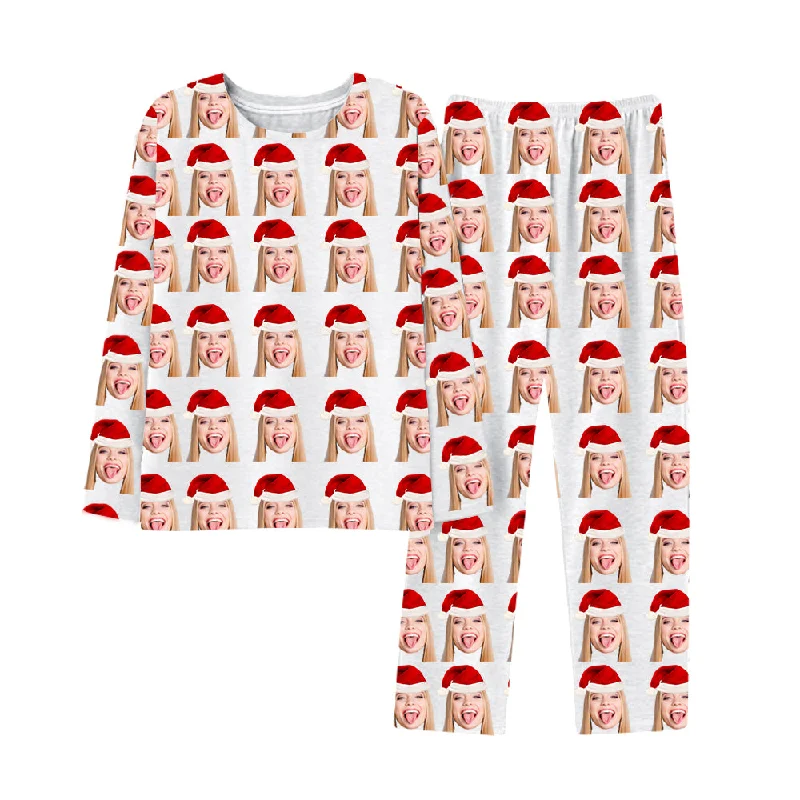 Fun Custom Avatar Pajamas Male Female Long Sleeve Pajamas Santa Hat