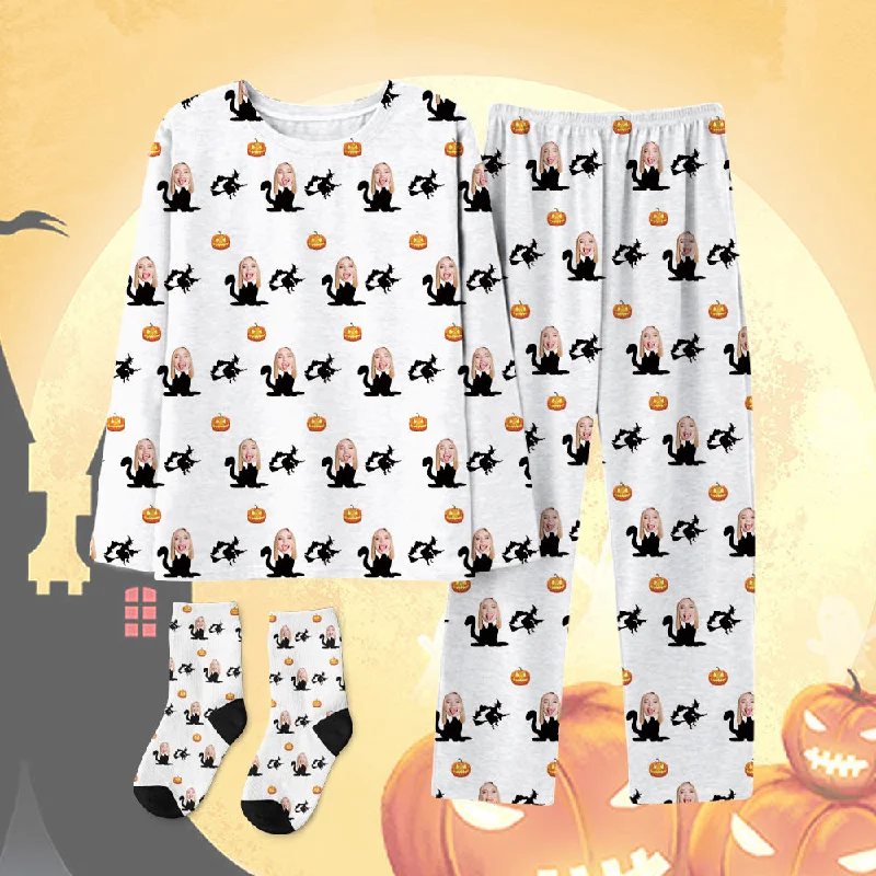 Halloween Black Cat Avatar Custom Pajamas & Socks Set