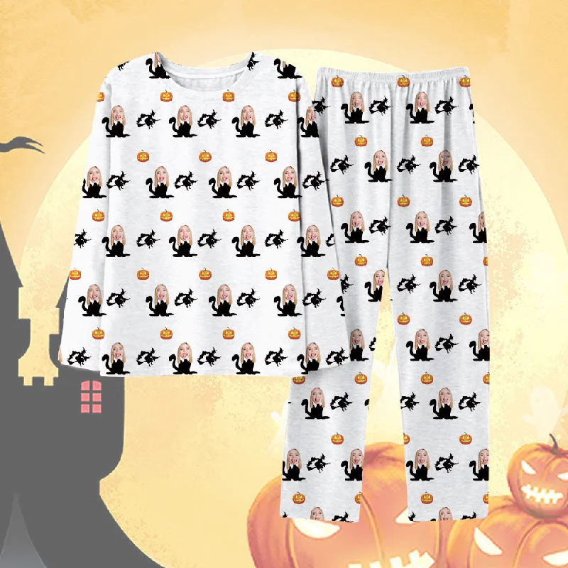 Halloween Flying Witch Avatar Customization Long Sleeve Pajama Set