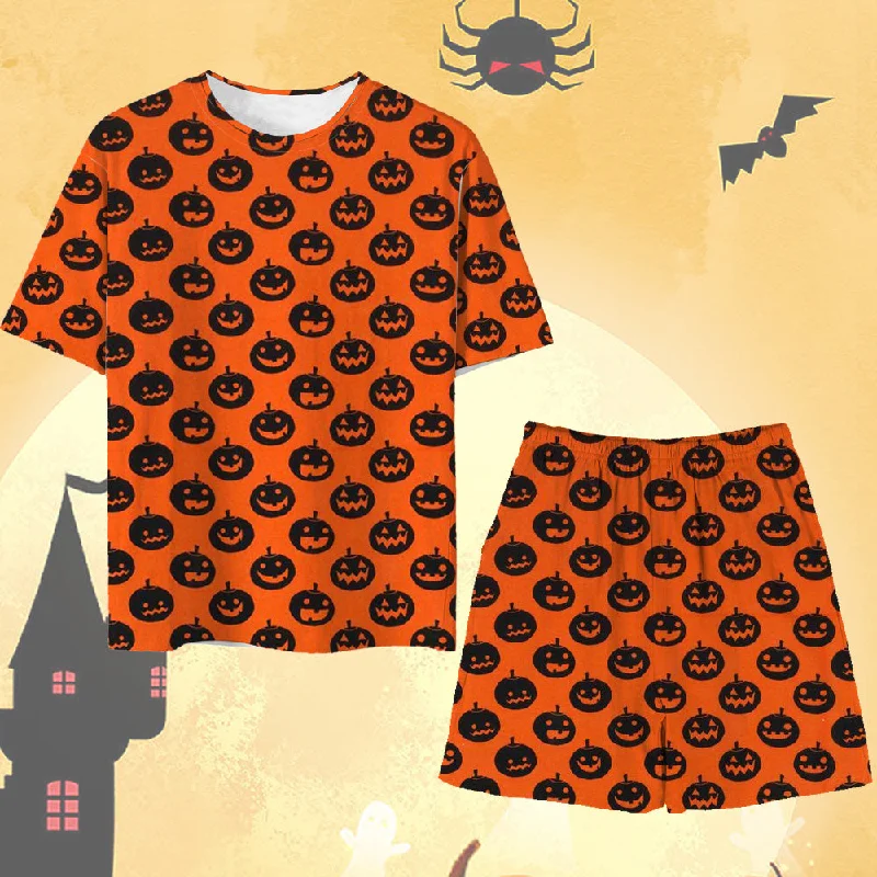 Halloween Pumpkin Print Atmosphere Short Sleeve Shorts Pajamas