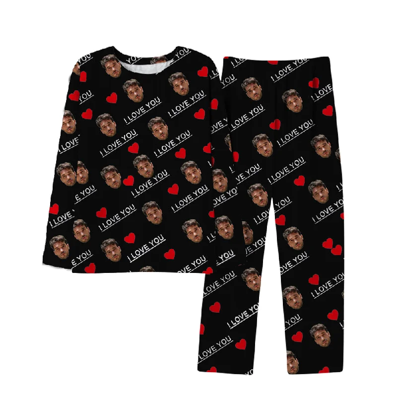 I LOVE YOU Heart Print Couple Custom Pajamas