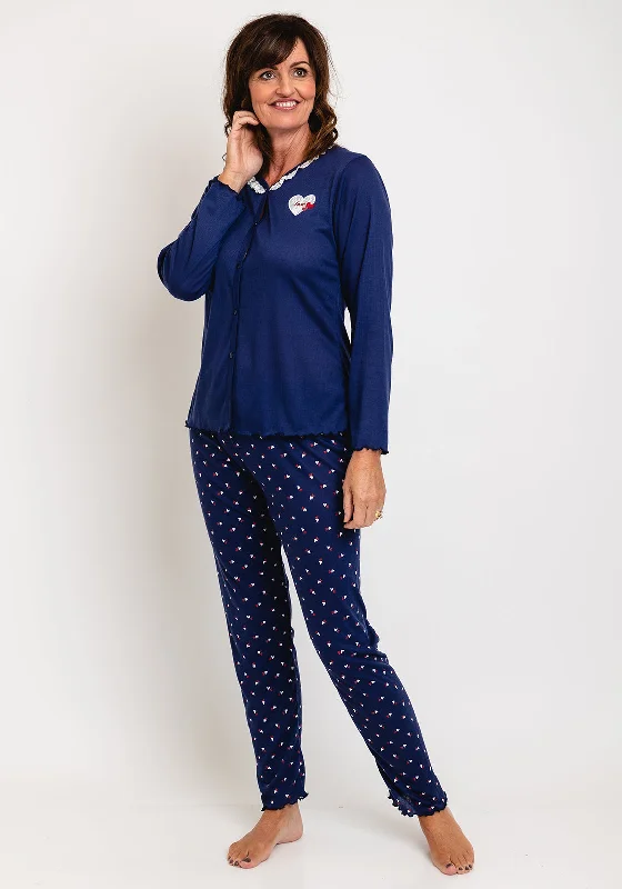 Serafina Collection Heart Print 2-Piece Nightwear Set, Navy