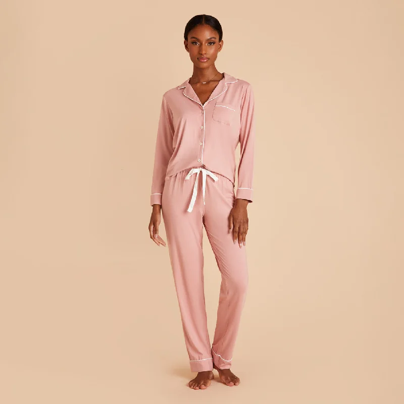 Jonny Long Sleeve Pajama and Pants Set - Dusty Rose