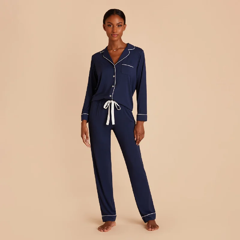 Jonny Long Sleeve Pajama and Pants Set - Navy