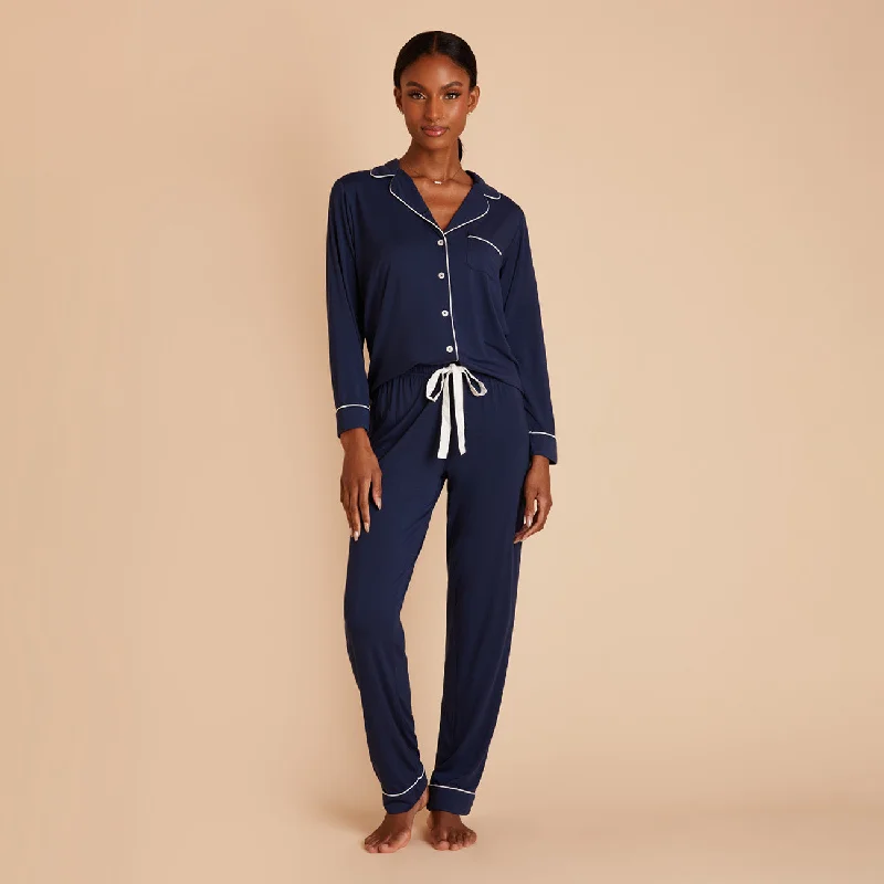 Jonny Long Sleeve Pajama and Pants Set - Navy