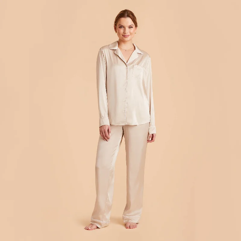 Jonny Long Sleeves and Pants Satin PJ Set - Champagne