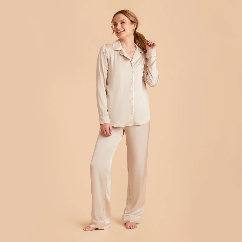 Jonny Long Sleeves and Pants Satin PJ Set - Champagne