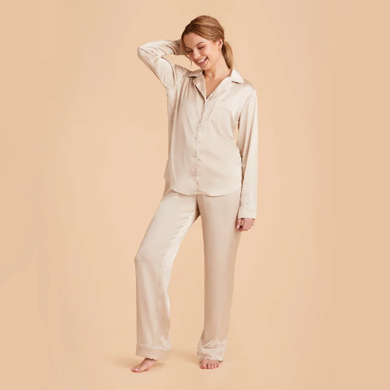 Jonny Long Sleeves and Pants Satin PJ Set - Champagne