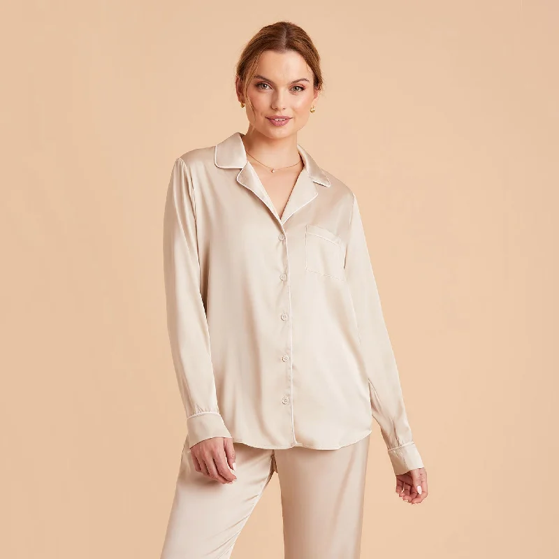 Jonny Long Sleeves and Pants Satin PJ Set - Champagne