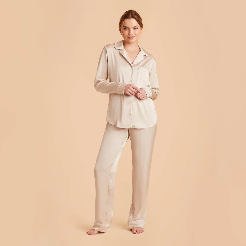 Jonny Long Sleeves and Pants Satin PJ Set - Champagne