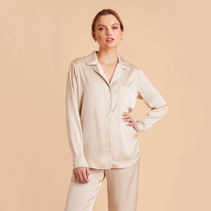 Jonny Long Sleeves and Pants Satin PJ Set - Champagne