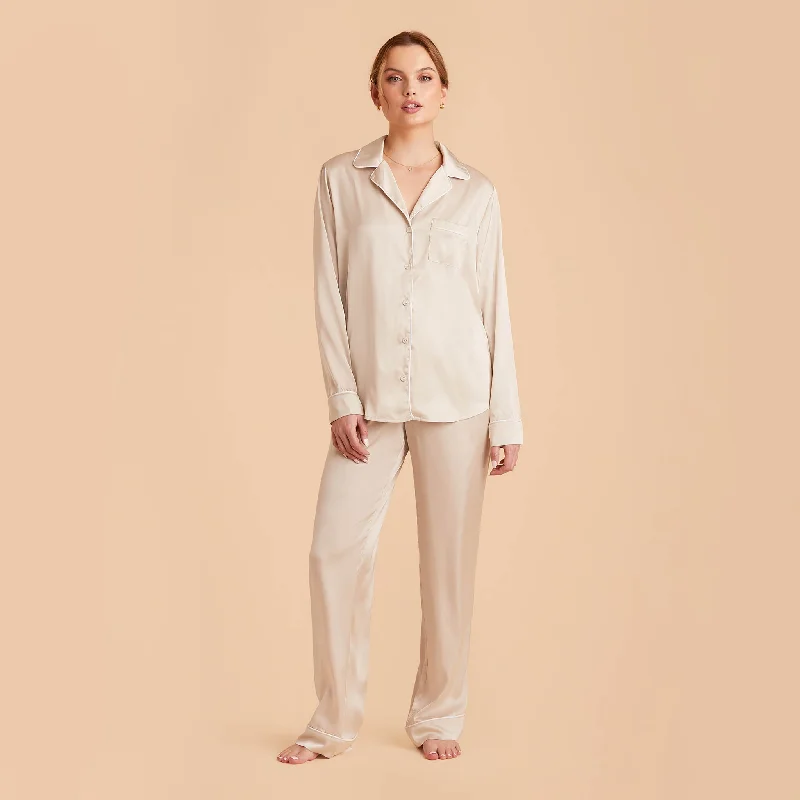 Jonny Long Sleeves and Pants Satin PJ Set - Champagne