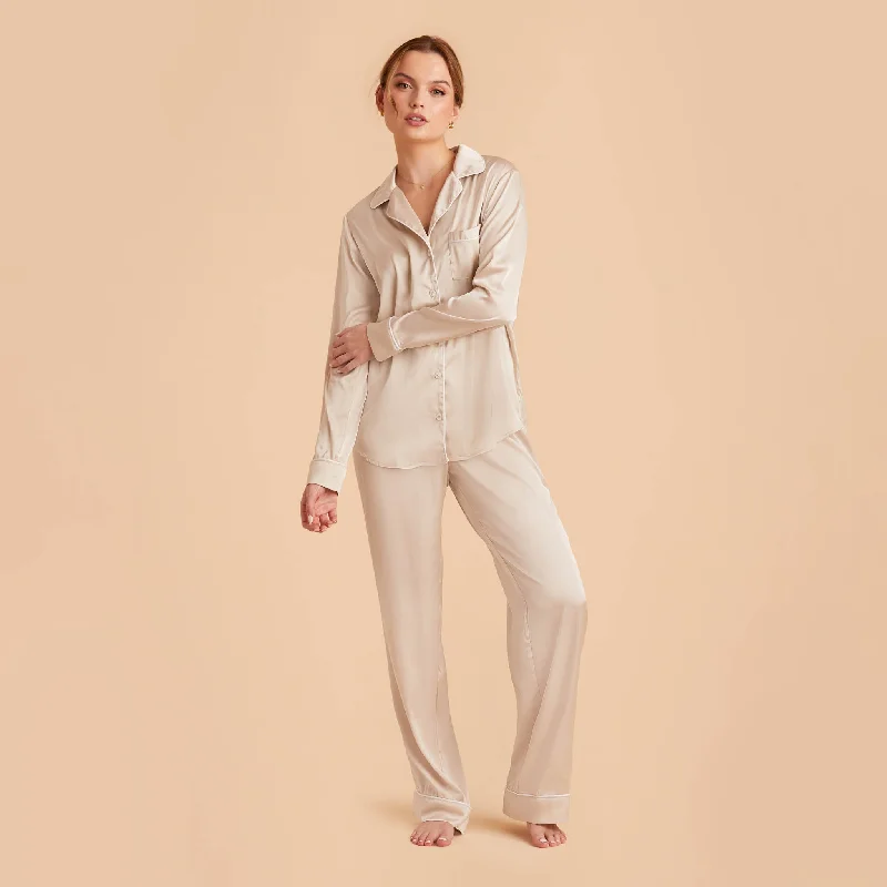 Jonny Long Sleeves and Pants Satin PJ Set - Champagne