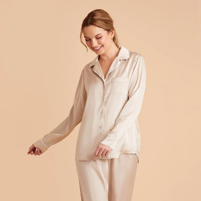 Jonny Long Sleeves and Pants Satin PJ Set - Champagne