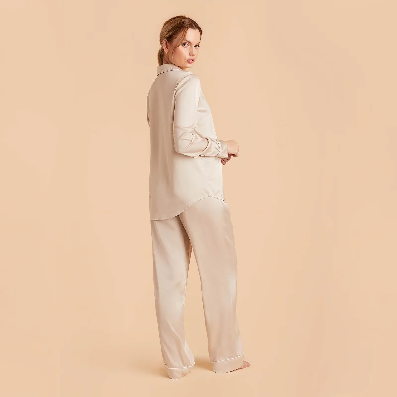 Jonny Long Sleeves and Pants Satin PJ Set - Champagne