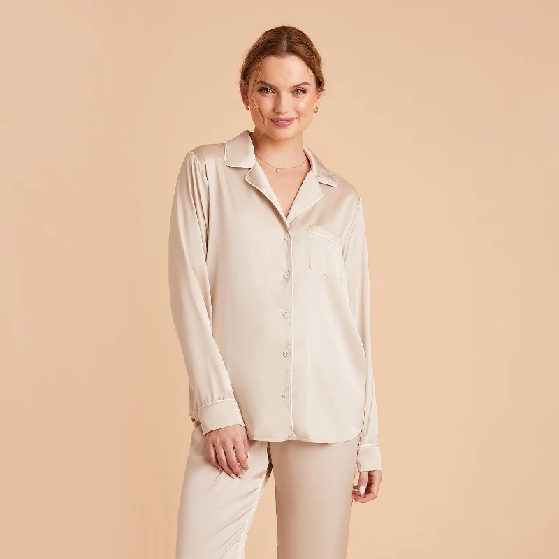 Jonny Satin Long Sleeve Pajama Top - Champagne