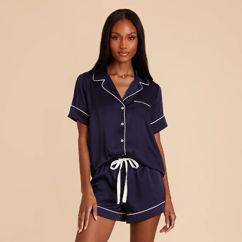 Jonny Satin Pajama Set - Navy