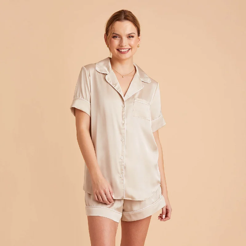 Jonny Satin Short Sleeve Pajama Top - Champagne