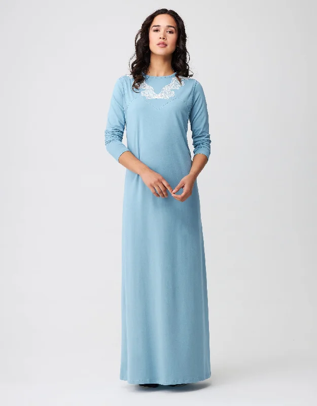 Layered Nursing Nightgown with Vneck Lace Soft Blue