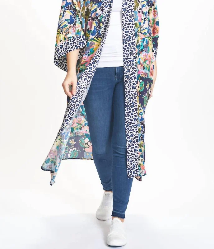 Layla Leopard Floral Kimono In Black Multi