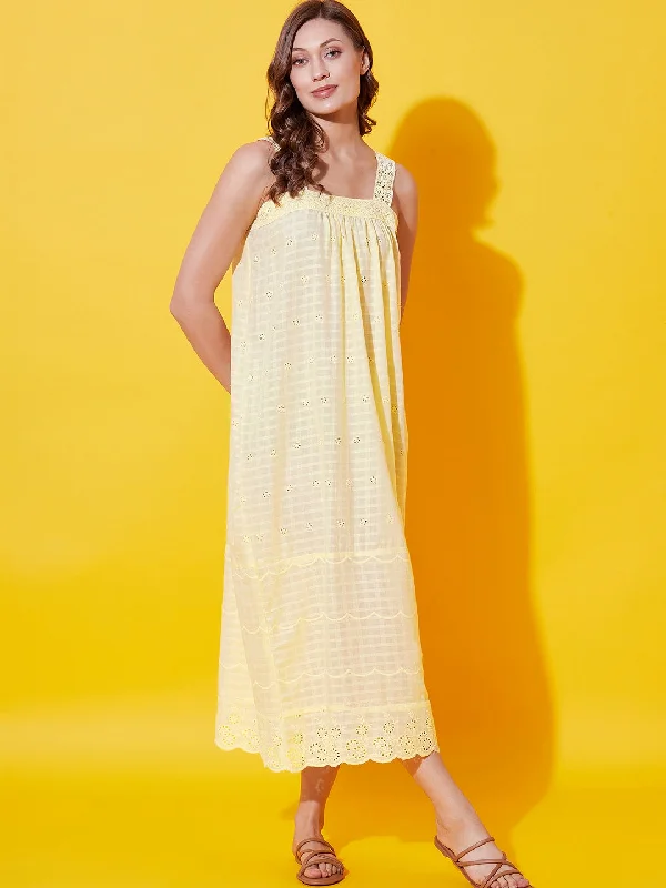 Lemon Schiffli Cotton Nap Dress