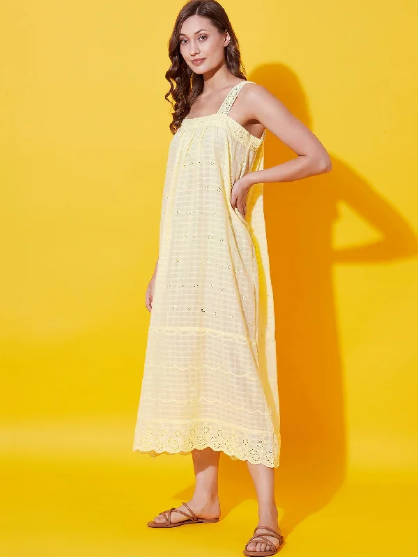 Lemon Schiffli Cotton Nap Dress