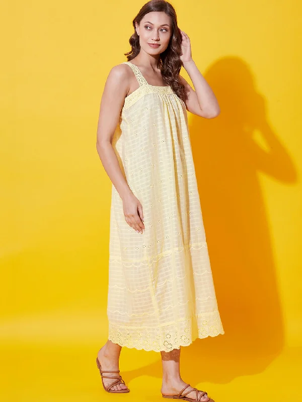 Lemon Schiffli Cotton Nap Dress