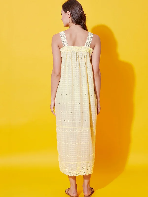 Lemon Schiffli Cotton Nap Dress