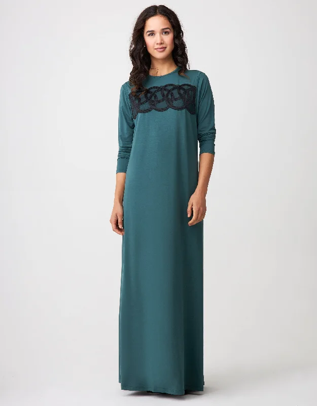 Linked Circles Lace Trimmed Layered Nursing Nightgown Teal