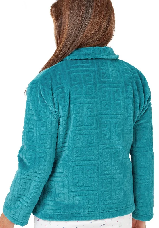 Marlon Greek Embossed Fleece Bed Jacket, Teal