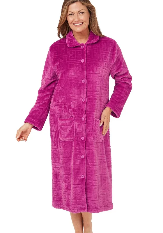 Marlon Greek Embossed Fleece Button Housecoat, Raspberry