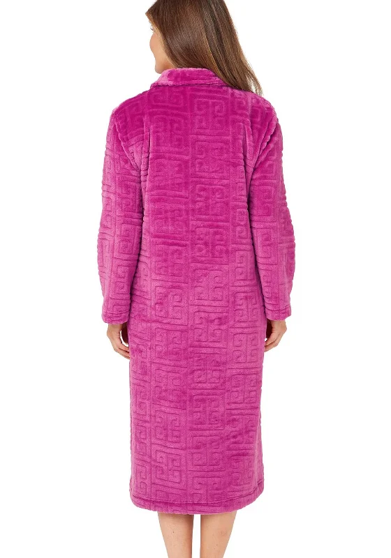 Marlon Greek Embossed Fleece Button Housecoat, Raspberry