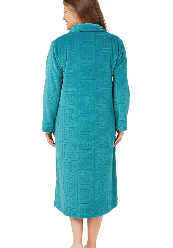 Marlon Greek Embossed Fleece Button Housecoat, Teal